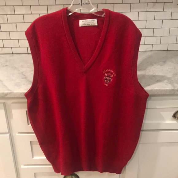 Lyle & Scott Sweater Vest Mens XL Red Wool Made in Scotland Glascow CC Golf - Picture 1 of 8